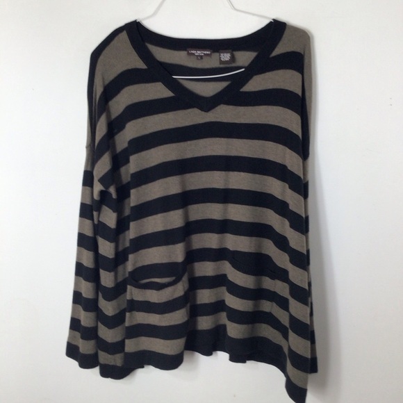 Linda Matthews sweater women large angora stripe pullover pockets - Picture 4 of 6